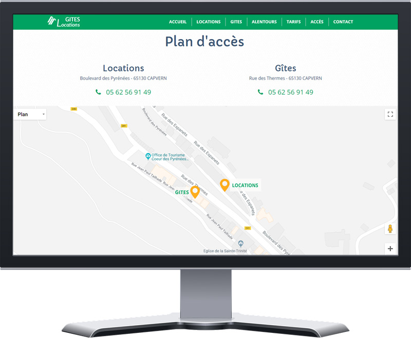 ecran page plan d'accès carte google personnalisée