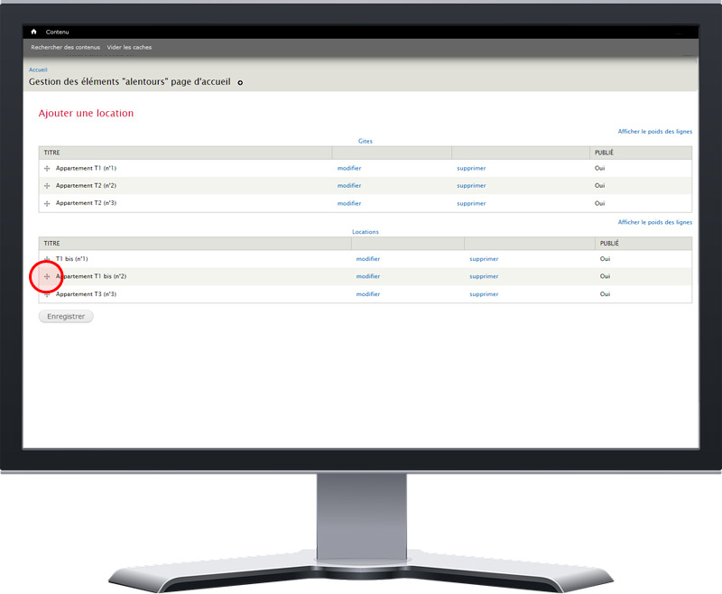 ecran gestion des locations